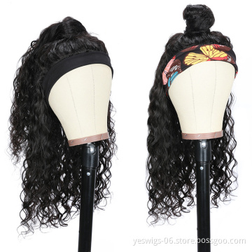 Mink Raw Brazilian Cuticle Aligned Virgin 100% Water Wave Human Hair Non Lace Wigs For Black Women Natural Hair Headband Wig